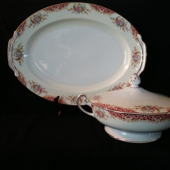 Vintage RC Nippon 16in Platter n Covered Oval Bowl Set in Mystery 205 - Picture 1 of 16